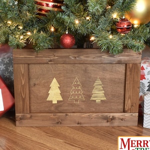 Christmas Tree Stand Box -  Wooden Tree Skirt Collar - Christmas Tree Trio Design