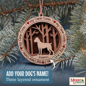 52 - Cane Corso Dog Personalized Gift, Dog Ornament with name, 3 Layer Wooden Customizable Dog Ornament for Christmas Tree