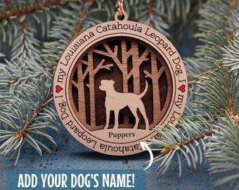 126 -  Louisiana Catahoula Leopard Dog Personalized Gift, Dog Ornament with name, 3 Layer Wooden Dog Ornament for Christmas Tree