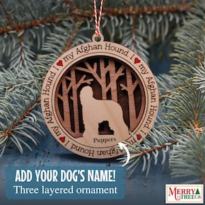 1 - Afghan Hound Dog Personalized Gift, Afghan hound Dog Ornament with name, 3 Layer Wooden Customizable Dog Ornament for Tree