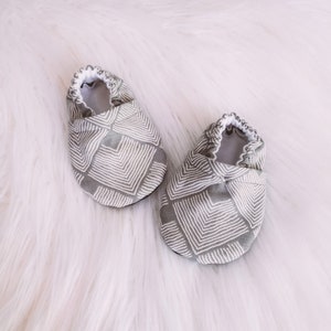 Gray Geometric Canvas Soft Sole Baby Shoes | Toddler Shoes | Wide Toe Box Kids Shoes