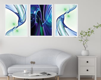 Abstract Wall Art, Set of 3 Abstract Print, Canvas Print, Blue Abstract Print, Blue Printable Art, Blue Abstract Painting, Abstract Wall Art