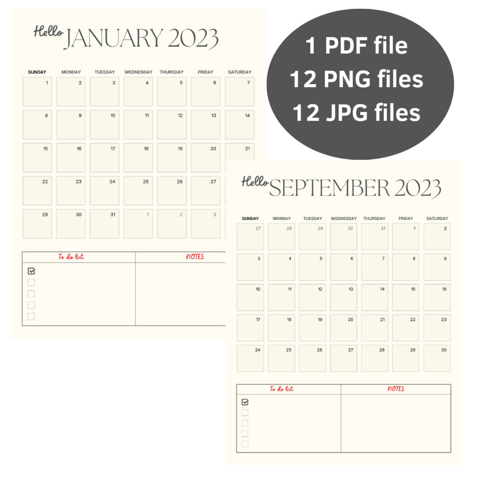 2023 Minimalist Monthly Calendar 2023 Printable Calendar Etsy
