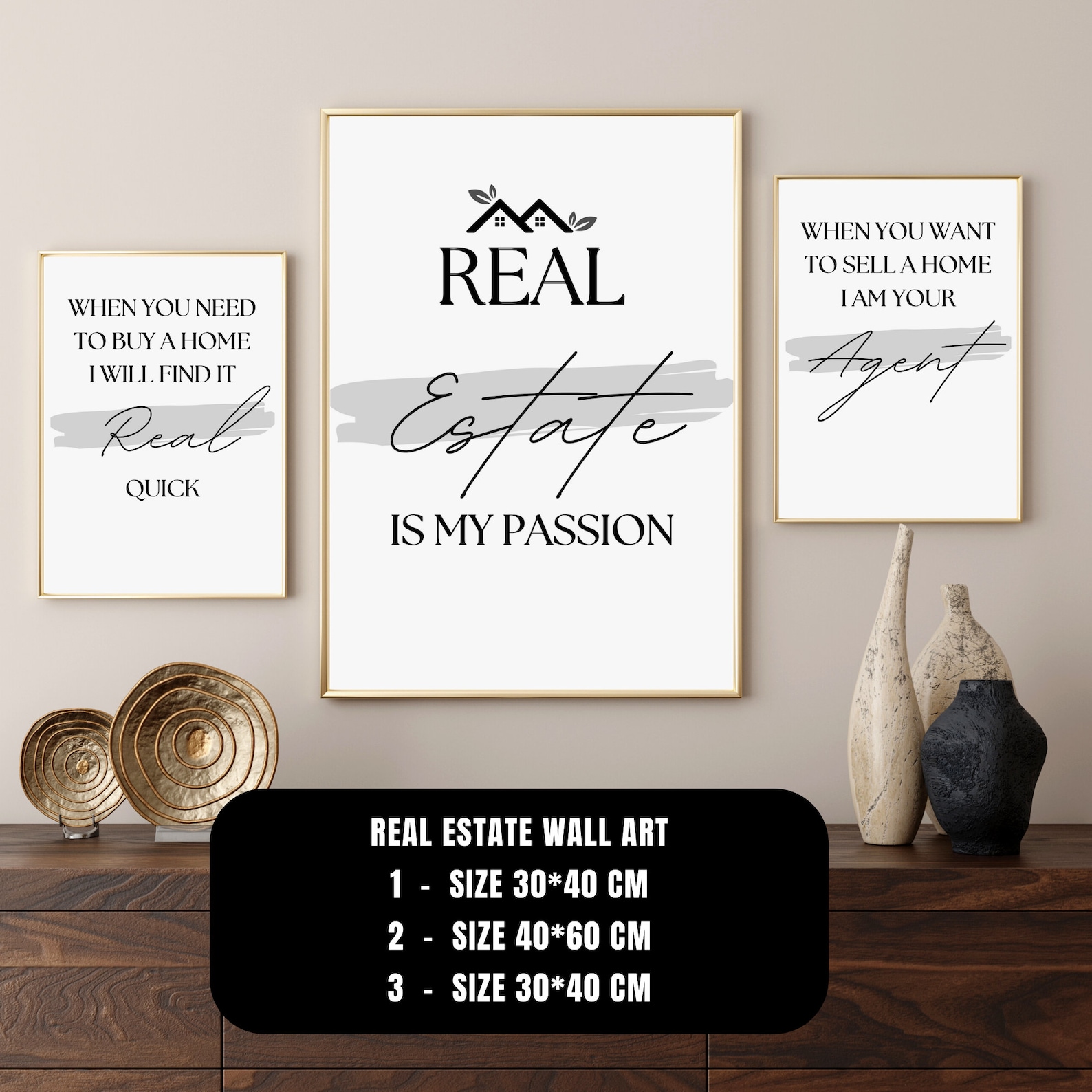 Real Estate Wall Art,3pc Set Printable Wall Art,real Estate Office ...