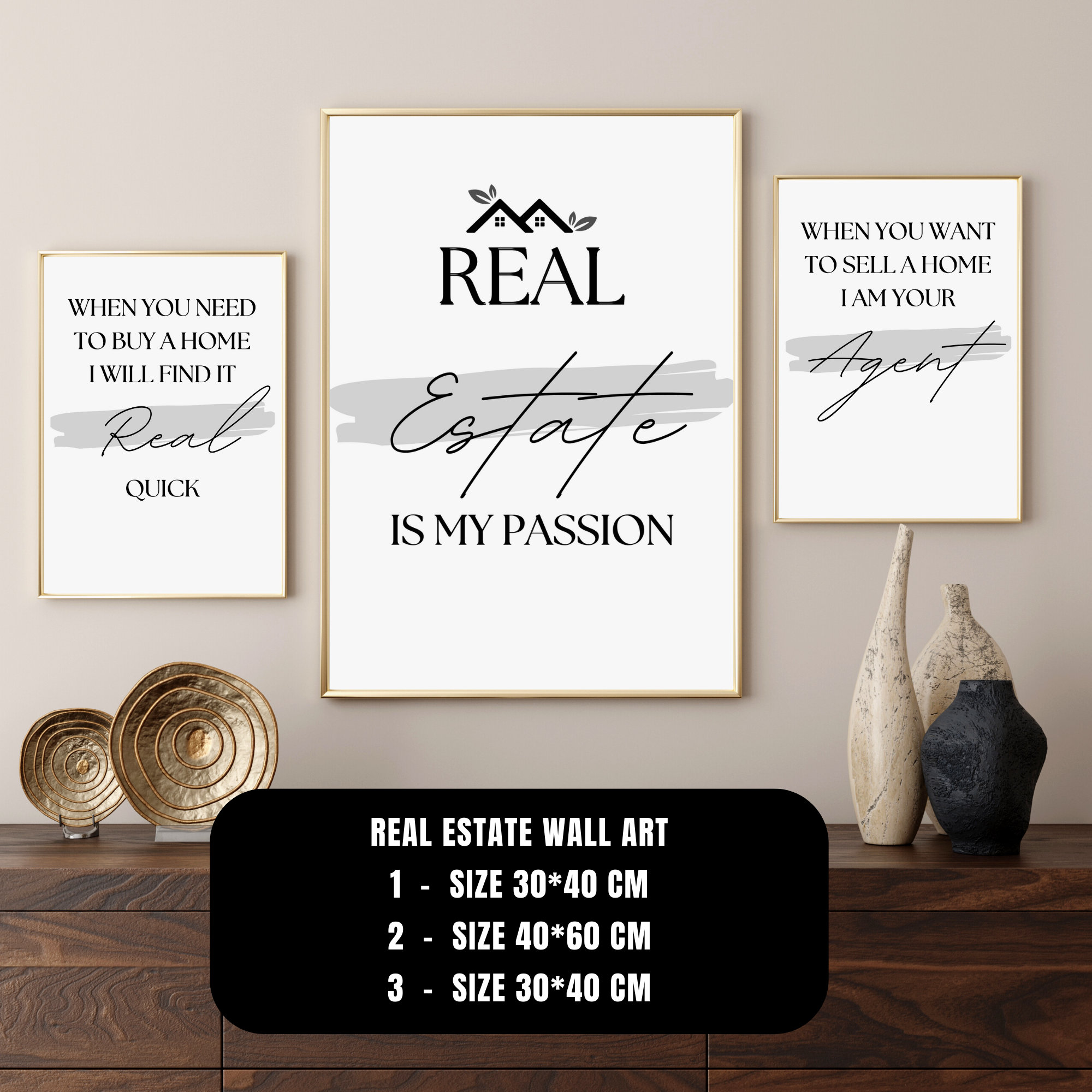 Real Estate Wall Art,3pc Set Printable Wall Art,real Estate Office ...