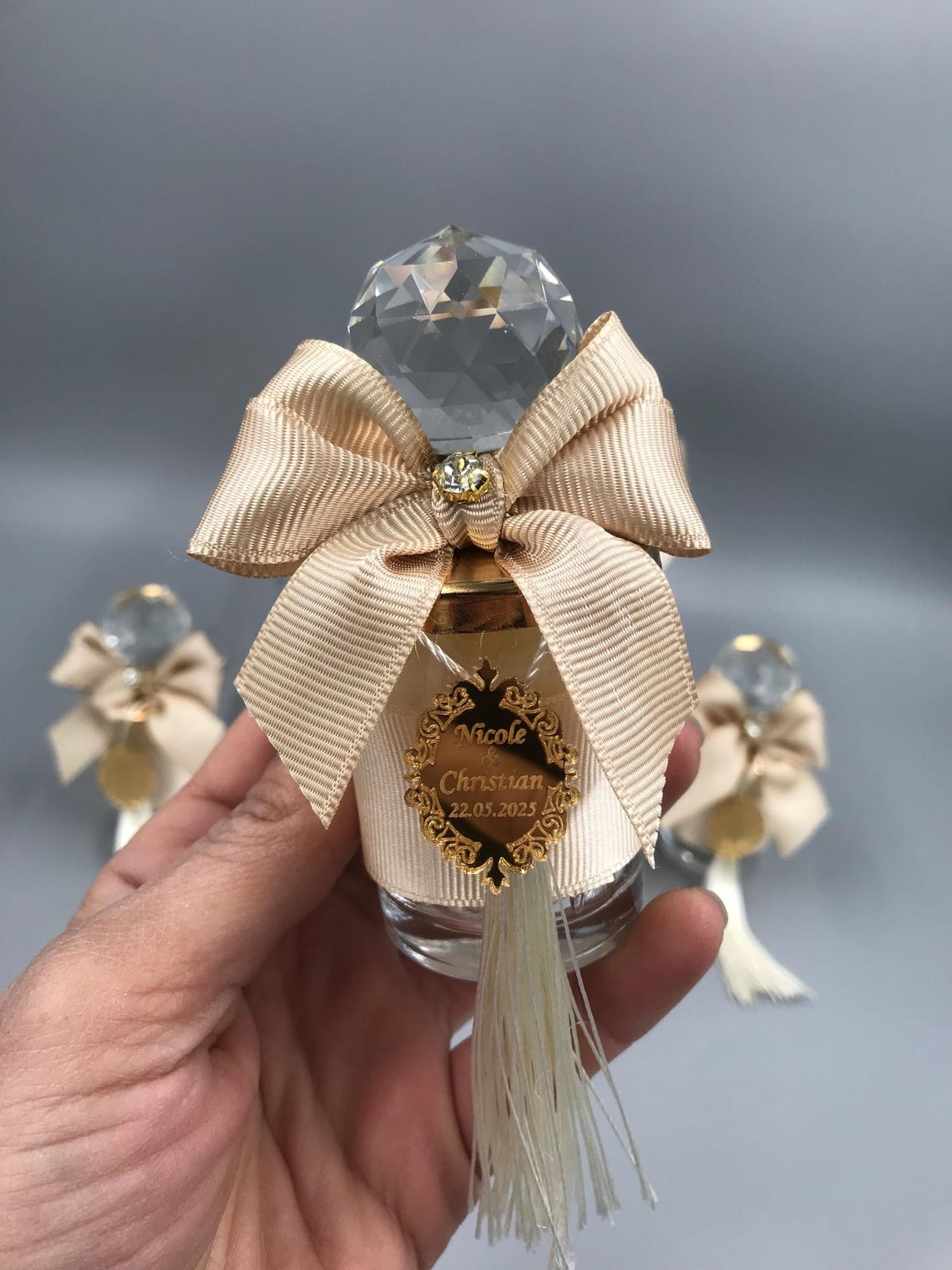 Personalized Wedding Favor Candle | Crystal Lid, Ribbon & Tag - Etsy