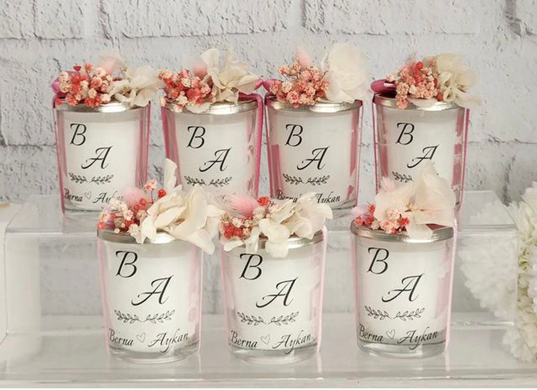 Personalized Wedding Candle Favors, Dried Flower Glass Candle - Etsy