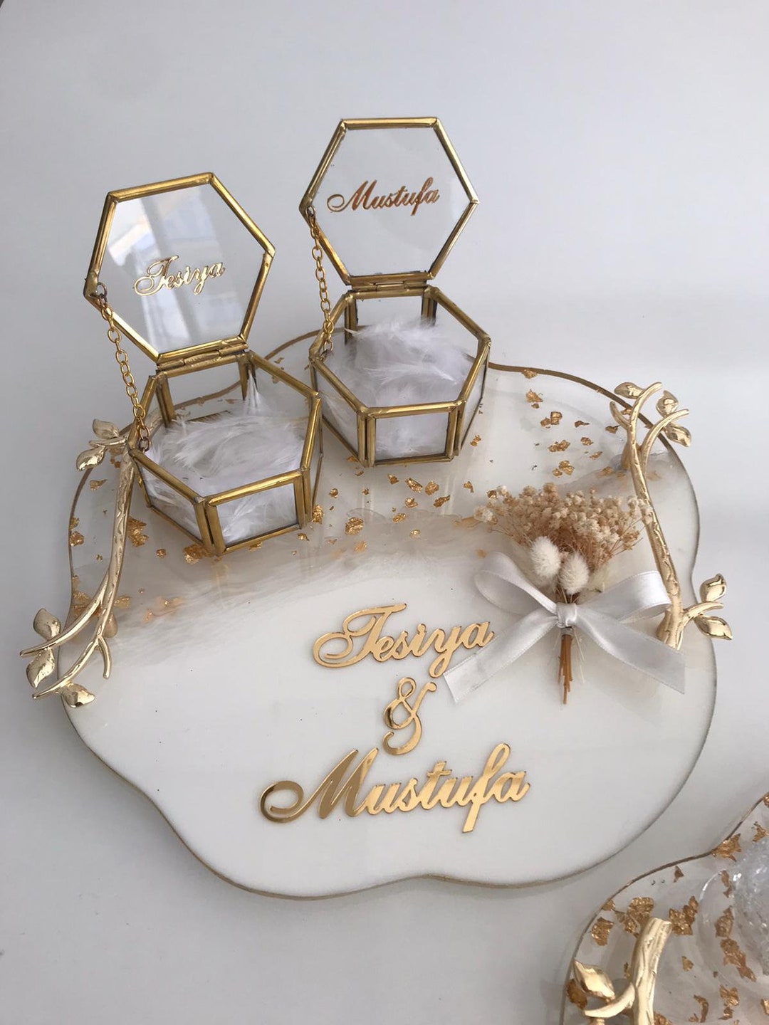 Engagement Wedding Tray , Personalized Tray Set , Resin Tray