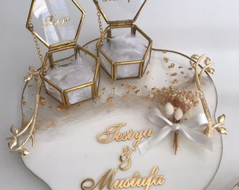 Personalized Engagement Tray Set, Resin Wedding Ring Box