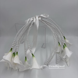 Wedding Bouquet, Elegant Bridal, Peach Wedding Bouquet,Classic Bouquet,White Lily wedding bouquet, Bride bouquet with pearls
