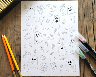 Halloween Adult Coloring Page, Instant Download Coloring Sheet, Fall Coloring Page