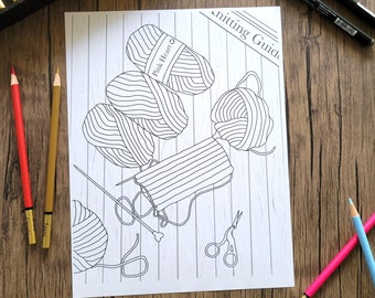 Knitting Coloring Page, Instant Download, Adult Coloring Page