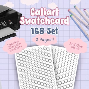 Caliart 168セット アルコールマーカー スウォッチカード、すぐにダウンロード・印刷可能なスウォッチカード、ラベル付き