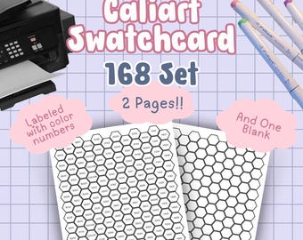 Caliart 168 Set Alcohol Marker Swatch Card, Instant Download-Printable Swatch Card, Prelabeled