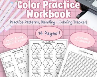 Coloring Practice Workbook | 14 Page PDF | Practice Patterns, Blending & Color Combinations PLUS 120 Swatch Card Included