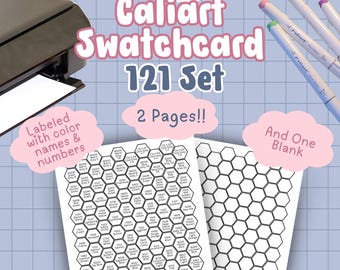 Caliart 121 Set Alcohol Marker Swatch Card, Instant Download-Printable Swatch Card, Pre-labeled