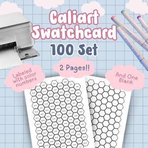 Caliart 100 Set Alcohol Marker Swatch Card, Cartão de amostra para download instantâneo e impressão