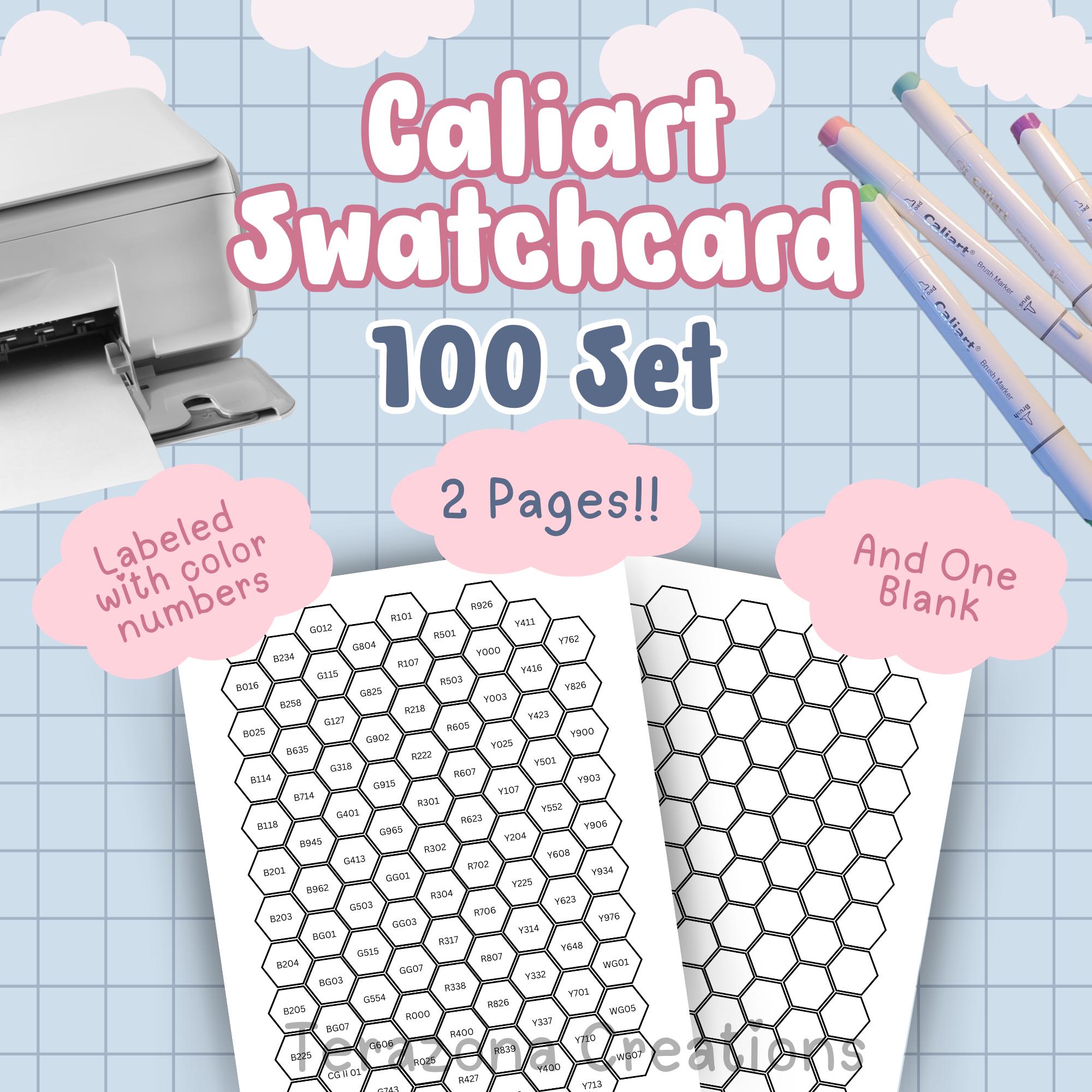 Caliart 100 Set Alcohol Marker Swatch Card, Instant Download-Printable Swatch Card, Pre-labeled