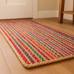 Handmade Multicolor Braided Runner Rug: Recycled Cotton Jute Rug