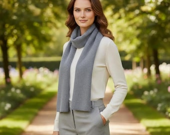 Écharpe de luxe en cachemire gris doux pour femme - 100 % pur cachemire côtelé, écharpe d'hiver chaude et légère, cadeau unisexe élégance sans effort