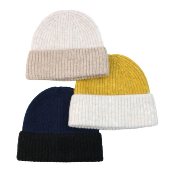 Unisex Color-block Cuffed Beanie Warm Stretchy Winter Hat for
