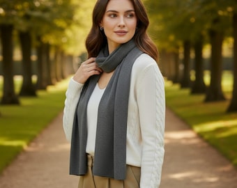 Écharpe de luxe en cachemire - Châle doux, chaud et léger pour femme et homme, gris anthracite neutre, motif classique tissé à plat, cadeau automne-hiver
