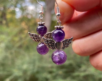 Amethyst Crystal Angel Earrings; Dangle Earrings;