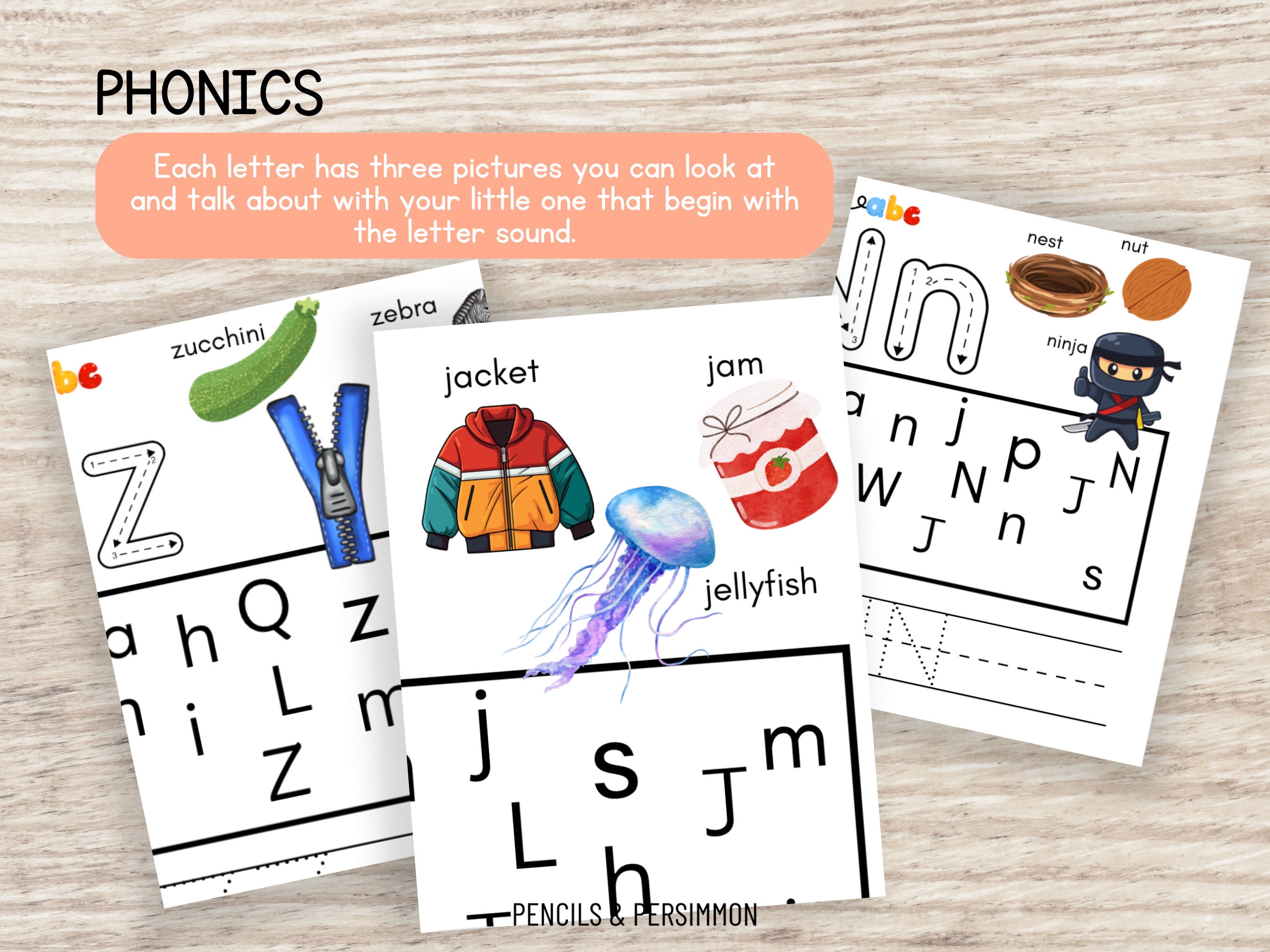 26 ABC Phonics Tracing Sheets. Preschool Kindergarten Handwriting and