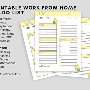 Lista de tareas pendientes, Organizador de tulipanes amarillos, Lista de verificación diaria y semanal del planificador en PDF de tareas pendientes, Lista de verificación de tareas impresas en tamaño carta de EE. UU. en casa, lista de organizadores