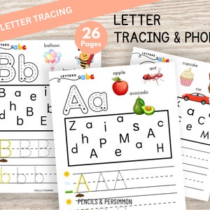 26 ABC Phonics Tracing Sheets. Preschool- Kindergarten Handwriting and Phonics