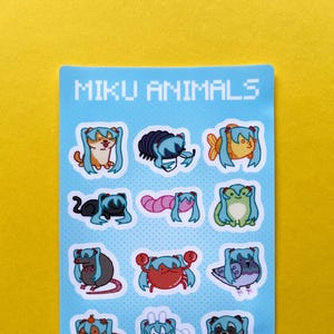 Hatsune Miku Animals Sticker Sheets // Funny Cute 4x6 Waterproof Weatherproof Sticker Sheet