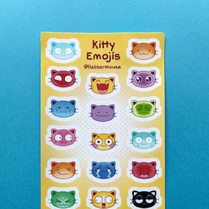 Cute Cat Kitty Emoji Sticker Sheets // Cute Funny Silly Cats Original Art 4x6 Waterproof Weatherproof Sticker Sheet