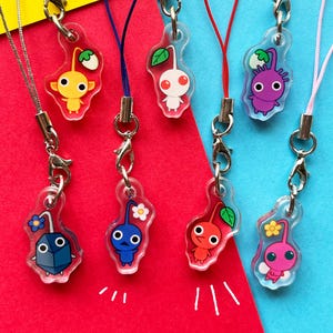 Tiny Pikmin Phone Charm Keychains // Funny Cute 1in Acrylic Keychains Phone Charm // Double Sided