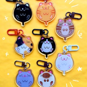 Fat Cat Round Kitty Keychains // Funny Cute 2in Acrylic Keychains Charm // Double Sided