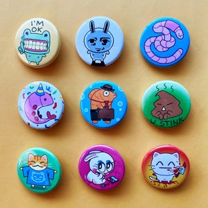Mini Goofy Lil Guys Buttons // 1.25in Cute Funny Pin Button Badges