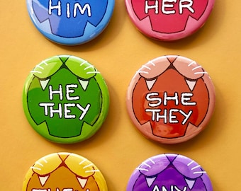 LGBT Pride Pronouns Button // 2.25in Pin Button Badge