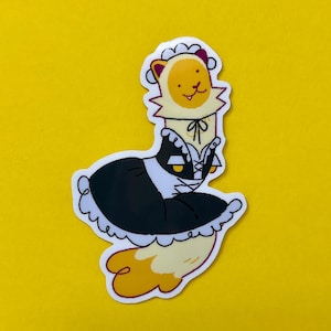 Wormcat Maid Sticker // Cute Funny Cats Original Mascot 3in Waterproof/Weatherproof Sticker
