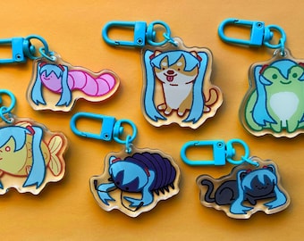 Hatsune Miku Animals Keychains // Funny Cute 1.75in Acrylic Keychains Mystery Charm // Double Sided