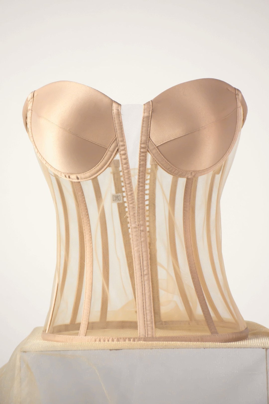 Beige Transparent Premium Women Corset with Lace Tie Detailed, Nude corset,Corset Bustier, Bridal corset, Beige corset,express cargo