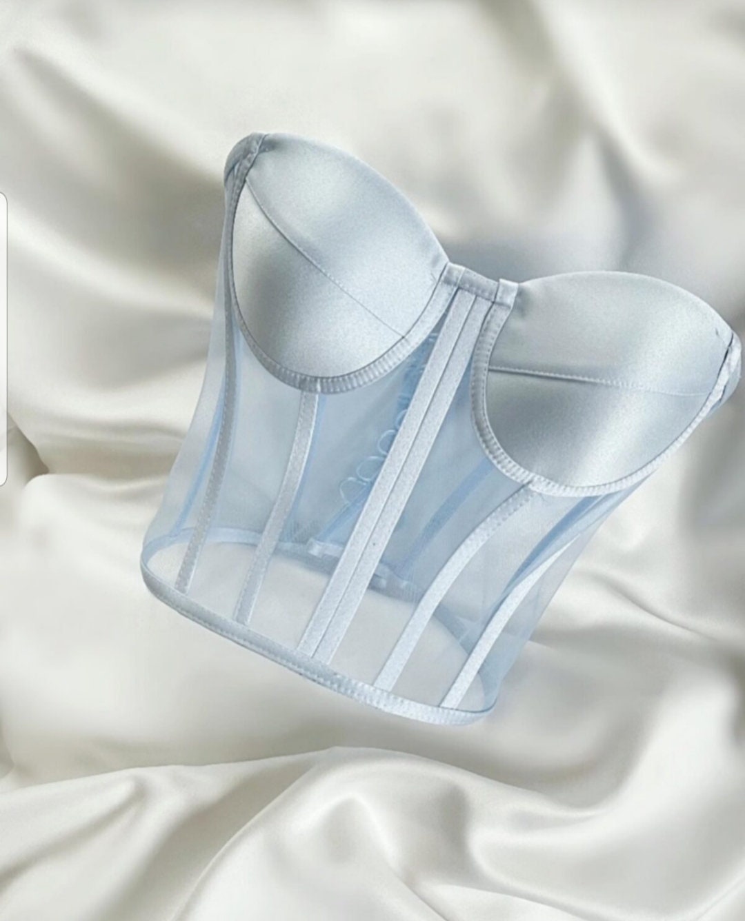 Baby Blue Short Corset, Bustier, Transparent,Blue,Bustier, Premium Women Corset with Lace Tie Detailed