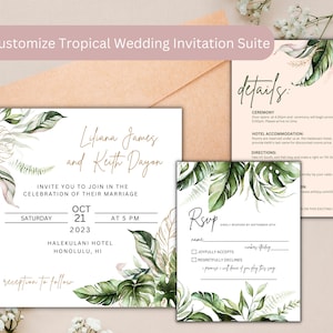 Simple and Elegant Tropical Wedding Invitation Suite | Tropical Wedding Invitation Suite| Customizable Tropical Wedding Invitation Suite