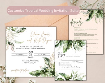 Simple and Elegant Tropical Wedding Invitation Suite | Tropical Wedding Invitation Suite| Customizable Tropical Wedding Invitation Suite