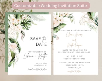 Simple and Elegant Tropical Wedding Invitation Suite | Tropical Wedding Invitation Suite| Customizable Tropical Wedding Invitation Suite