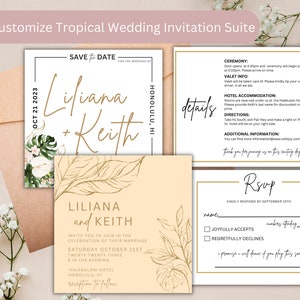 Minimal Modern Tropical Wedding Invitation 6x6 | Simple Tropical Wedding Invitation Suite| Customizable Tropical Wedding Invitation Suite