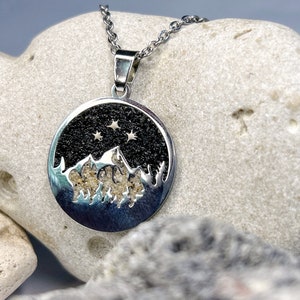 Mountain & Stars, *licensed* ACOTAR Velaris necklace, sand from SCOTLAND, Australia, Japan, Iceland