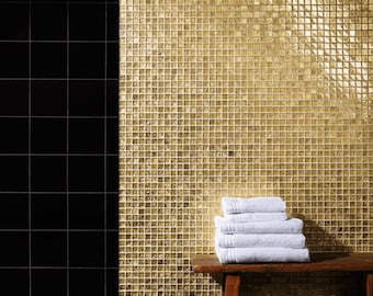 Salpicadero de pared de azulejo de mosaico de vidrio Midas dorado