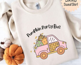 Fall Pumpkin Graphic T-Shirt – Unisex + Youth Sizes, Harvest Season Tee, Cute Autumn Top, Fun Autumn Graphic Top, Pumpkin Party Bus Top