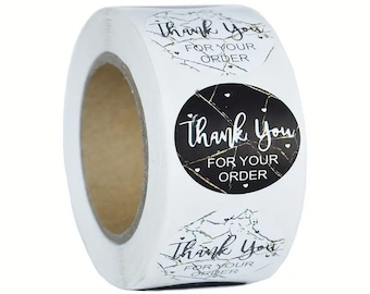 NEW 500 Stickers Thank You For Your Order Stickers - Marble Black/ White, 1 Inch