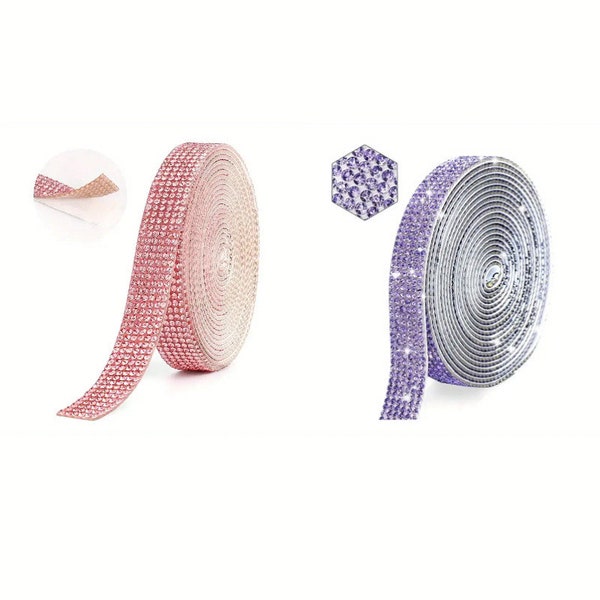 1 rouleau de bandes de strass auto-adhésives, autocollant de pierres précieuses bling - violet, rose