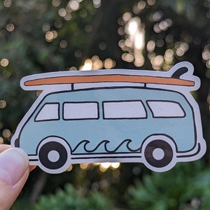 Retro Bus with Surf Board Sticker